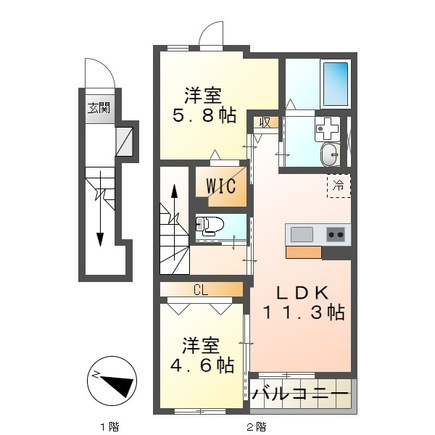 Soleilの間取り|★浴室乾燥★ネット無料★追炊★2口ガスコンロ★温水洗浄便座★