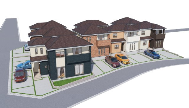 ハートフルタウン名護市世冨慶　全8棟　A号棟の外観パース|※実際のものとは色仕様デザイン等変更する場合がございます。