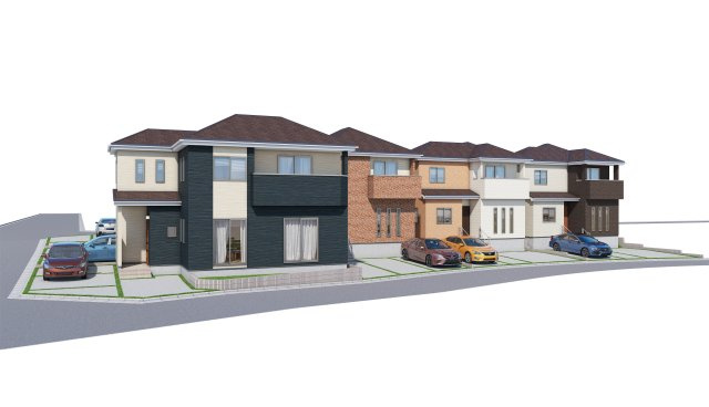 ハートフルタウン名護市世冨慶　全8棟　A号棟の外観パース|※実際のものとは色仕様デザイン等変更する場合がございます。