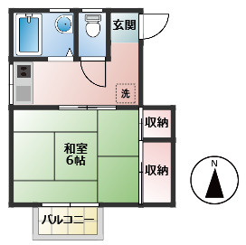 【間取り】 | ジュネス木之庄Ｂ | 1Ｋ