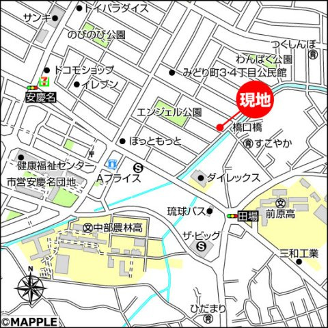 ハートフルタウンうるま市みどり町Ⅴ　全3棟　2号棟の地図