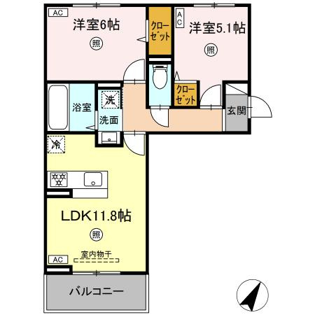 熊本市東区長嶺西２丁目のアパートの間取り
