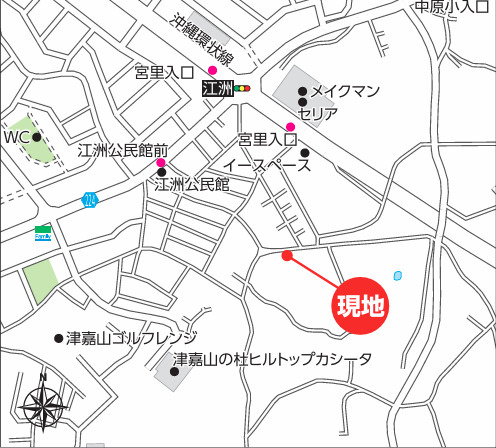 ハートフルタウンうるま市江洲　M号棟の地図