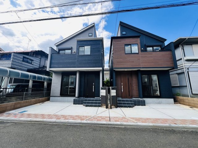 月々６万円台～　新築戸建　川越市霞ケ関北3丁目3期の外観|1号棟・2号棟　外観　完成済　南向きで日当たり良好♪