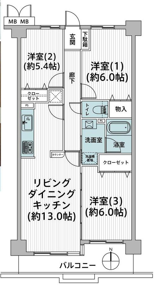 平塚パークサイドダイヤモンドマンションの間取り