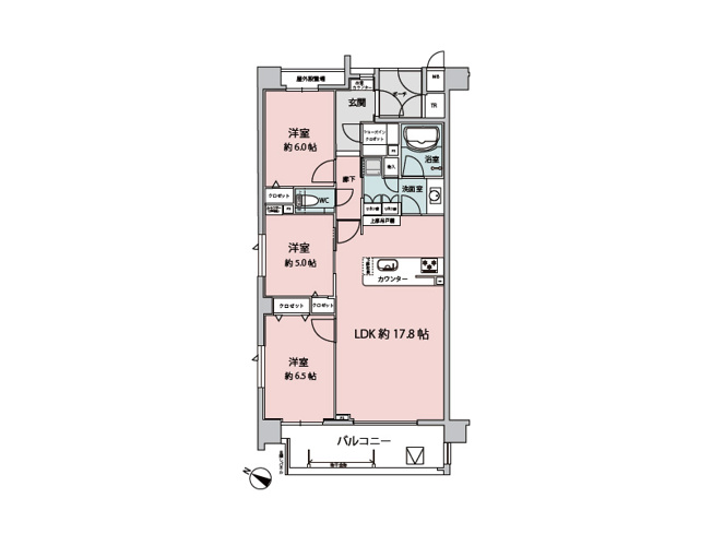 【間取り】 | サンデュエルふじみ野Ⅱ　(ふじみ野店) | 通風・採光に優れた3面開口の南西角住戸。収納スペースを豊富に備えた3LDKの間取りです。