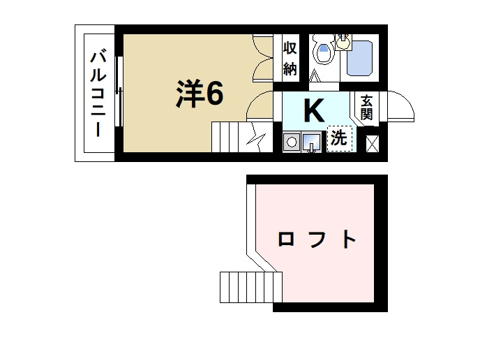 シティパレス西大寺P-7の間取り|ロフト付きの１Kです。