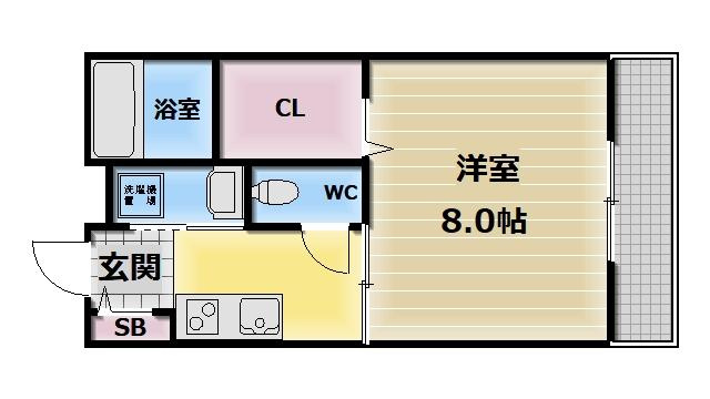 【間取り】 | プラサート小阪 | ウォークinCL付きの広々１K