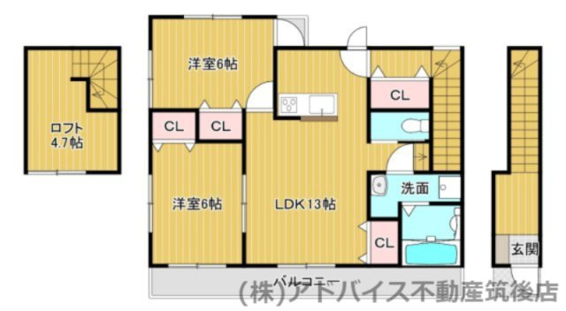 久留米市城島町楢津のアパートの間取り