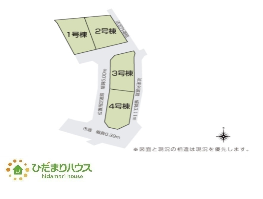 那珂市杉　新築戸建　3号棟の区画図|駐車スペース3台分。車種による。