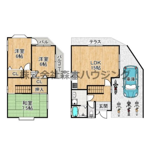 【間取り】 | 　岡市借家（新D棟）