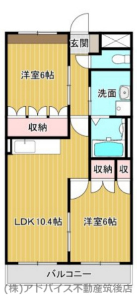 筑後市大字一条のアパートの間取り