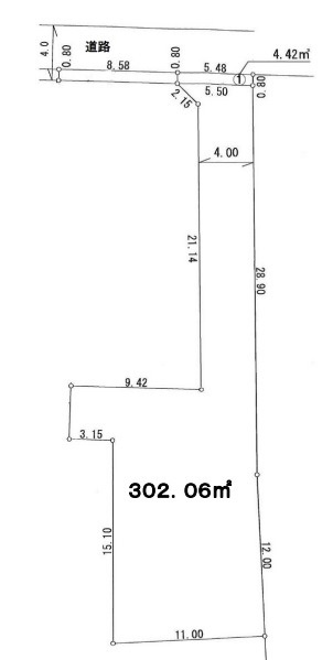 川越市大袋新田　建築条件なし売地　「南大塚駅」徒歩17分　敷地91坪　の土地図