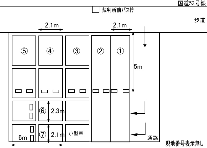 岡山市北区富田町１丁目の駐車場の区画図