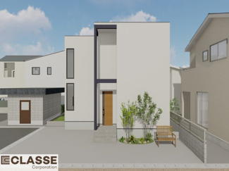 【外観パース】 | 宇治市大久保町山ノ内　売土地　建築条件付き | ・参考プラン価格：2410万（別途外構費286万、造成費万等）
・建物価格は参考価格になります。
（弊社標準建物30坪で計算した価格です）
・参考プラン延床面積：110.56㎡