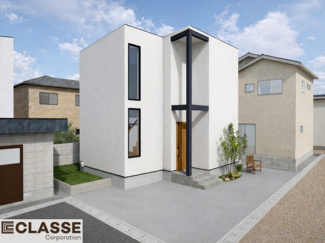 【外観パース】 | 宇治市大久保町山ノ内　売土地　建築条件付き | アトリエスタイルハウス仕様の窓はペアガラス、サッシはアルミ×樹脂複合のハイブリットサッシを採用。ガラスの間には断熱性の高いアルゴンガスを充填しておりますので、より断熱性能が高まる仕様になっております。