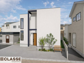 【外観パース】 | 宇治市大久保町山ノ内　売土地　建築条件付き | 弊社は、気密測定器を保有しており、自社での気密測定を実現しております。気密処理をし、気密測定まで標準でさせていただいております。