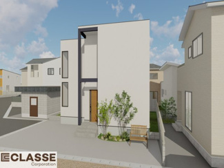 【外観パース】 | 宇治市大久保町山ノ内　売土地　建築条件付き | 弊社は、気密測定器を保有しており、自社での気密測定を実現しております。気密処理をし、気密測定まで標準でさせていただいております。