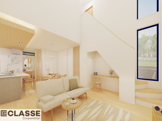 【完成予想図】 | 宇治市大久保町山ノ内　売土地　建築条件付き | アトリエスタイルハウス仕様の窓はペアガラス、サッシはアルミ×樹脂複合のハイブリットサッシを採用。ガラスの間には断熱性の高いアルゴンガスを充填しておりますので、より断熱性能が高まる仕様になっております。