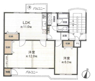【間取り】 | 緑ハイツ 1号棟 | 2LDK　3階/5階建て
専有面積：69.08平米（20.89坪）