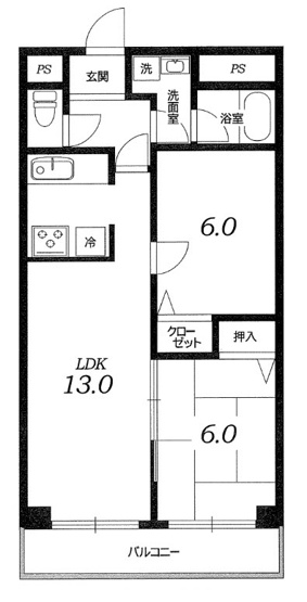 【間取り】 | 嵯峨ハイツ | 専有面積 54.50㎡