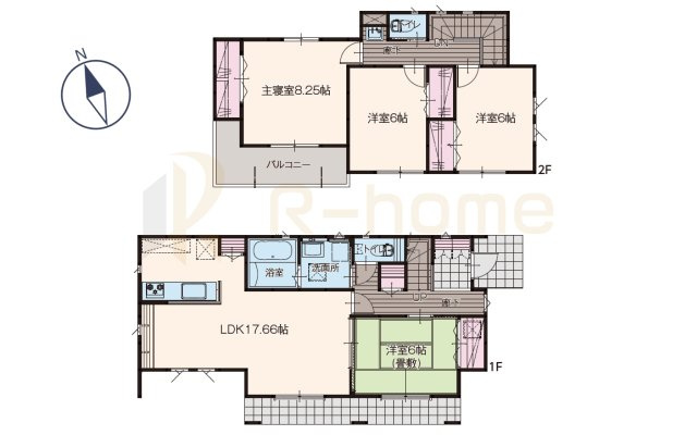 坂東市沓掛23-P1　新築戸建て　14号棟の間取り|4LDK＋全居室収納、土地面積213.71m2、建物面積108.47m2