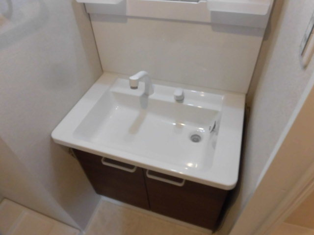 シャワーヘッド付きの独立洗面台です