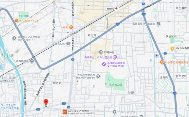 高槻市城西町の賃貸マンションの地図