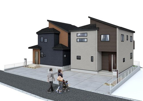 ブルーミングガーデン　岡山市中区円山【仲介手数料無料】の外観パース|右側1号棟