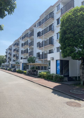 【現況写真】 | 座間入谷ハイツ７号棟 | 外観はマンション管理がされているかの目安になります。築年数が古いと、壁面は劣化してひび割れが生じることも！建物が古びていても細かいところが修繕されていると、きちんと管理されているなぁと感じるでしょう。