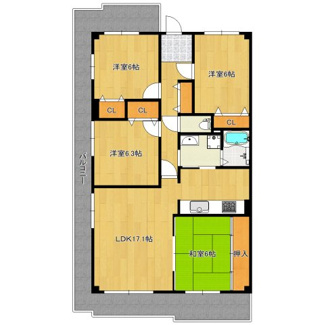 【間取り】 | 岸和田コーポラス3号棟 | 明るく開放感のある3方角部屋の4LDKはファミリーにおすすめです！