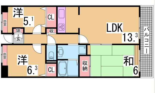 神戸市須磨区南落合１丁目の賃貸マンションの間取り
