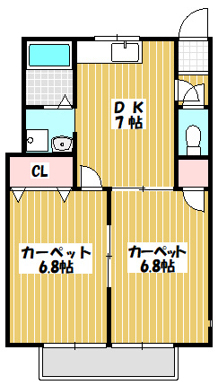 【間取り】 | カタンクローバー２ | 全室6帖以上で広々としたお部屋です。