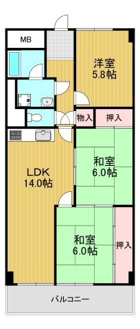 南海狭山コーポ1号棟の間取り