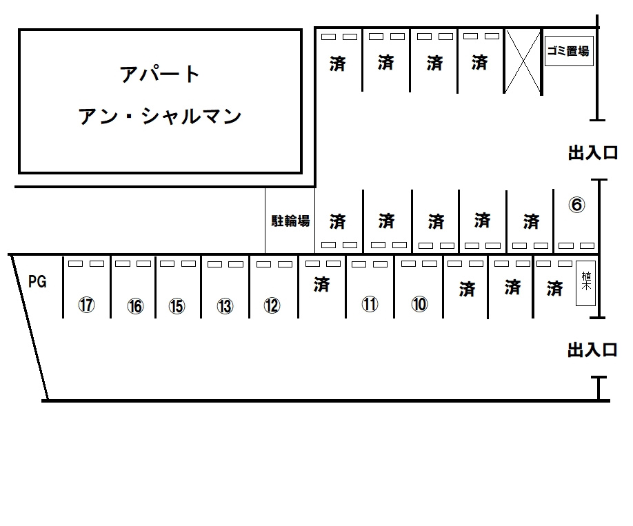 アン・シャルマン駐車場の区画図|広く停めやすい駐車場です。