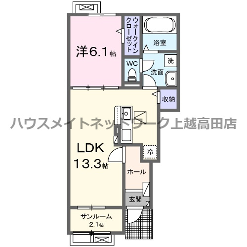 ヴィラ　シャングリラ高田　Ｂの間取り|間取図（ヴィラ　シャングリラ高田　Ｂ 102）1LDK