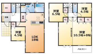 BIG HOUSE GOOD HOUSE小山市神鳥谷7期 1号棟 【間取り】 | BIG HOUSE GOOD HOUSE小山市神鳥谷7期 1号棟 | 1号棟/南向きで陽当たりの良い全洋室の間取りです