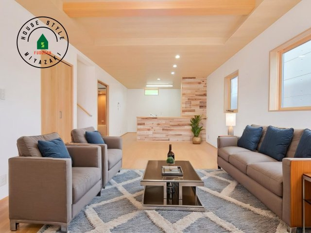 第8本郷南方モデル（2号棟）の居間・リビング|キッチンからリビングをしっかり確認できます。家族の笑顔があふれる空間になりそうですね。※家具はCGを合成したものです。