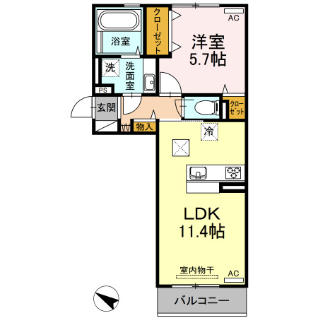 熊本市南区御幸西４丁目のアパートの間取り