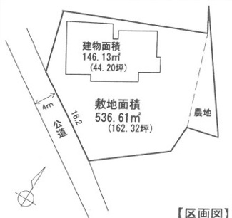 【土地図】 | 日高市北平沢　建築条件なし売地　「高麗川駅」徒歩36分　敷地162坪　【高麗川小学区】