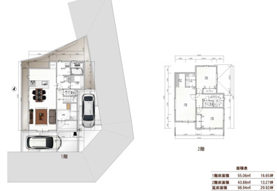 【土地図＋建物プラン例】 | 相模原市南区磯部　全5区画　条件付き売地 | 1区画土地価格：2000万円
参考プラン図