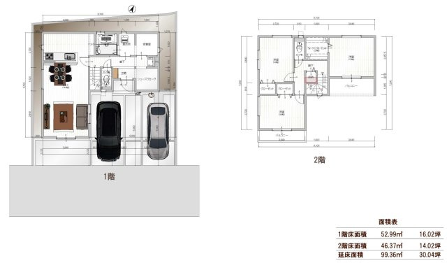 【土地図＋建物プラン例】 | 相模原市南区磯部　全5区画　条件付き売地 | 2区画土地価格：1900万円
参考プラン図