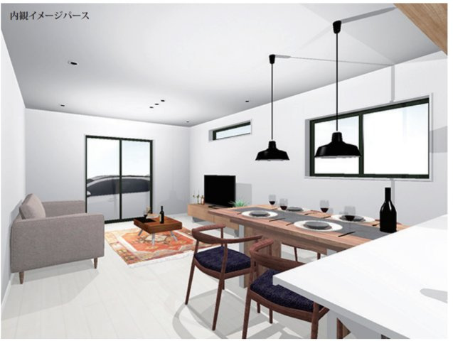 【外観パース】 | 相模原市南区磯部　全5区画　条件付き売地 | 建物プラン例（1号地）
建物価格1480万円、建物面積98.94㎡