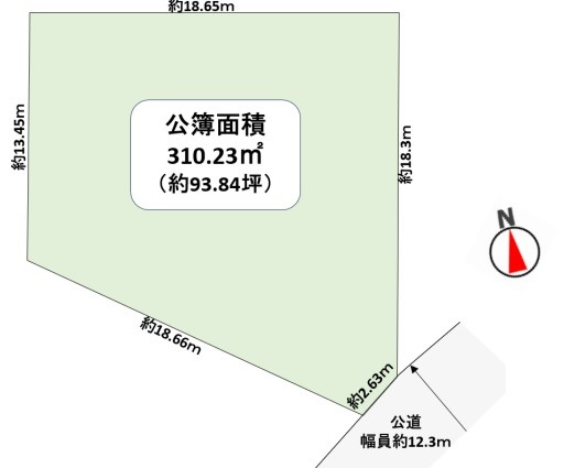 東松山市上野本　建築条件なし売地　「東松山駅」徒歩19分　敷地93坪【青鳥小学区】の区画図