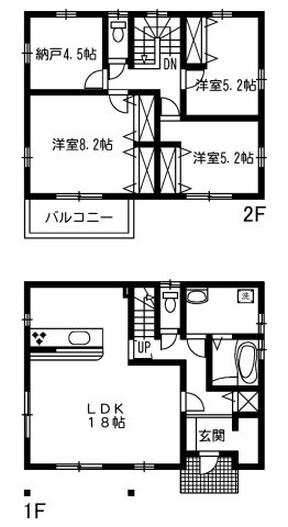 入間市上藤沢・全4棟　新築未入居一戸建　4号棟　の間取り|【全4棟・4号棟】LDK広々20帖！2帖の納戸のある充実設備の3SLDKの間取りです。