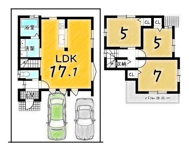 山田北山田町の区画図|【新築参考プラン】建物価格1600万円　建物面積75.17㎡
自由設計のため間取りの変更が可能です♪