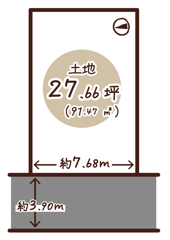 山田北山田町の土地図|有効土地面積：91.47㎡（27.66坪）　土地価格：1880万円