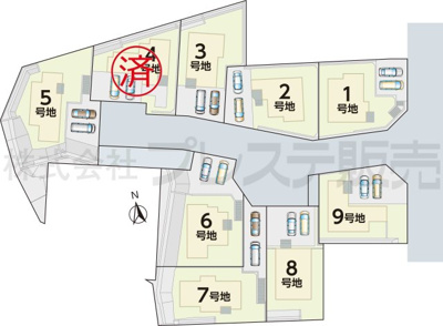 【区画図】 | 奈良市北登美ヶ丘６丁目の新築一戸建 全９区画 | 全体区画図