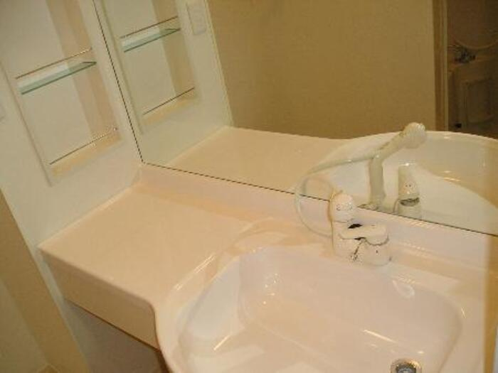 ミウ・ヴィエントの洗面所|大型鏡付きの洗髪洗面化粧台です。