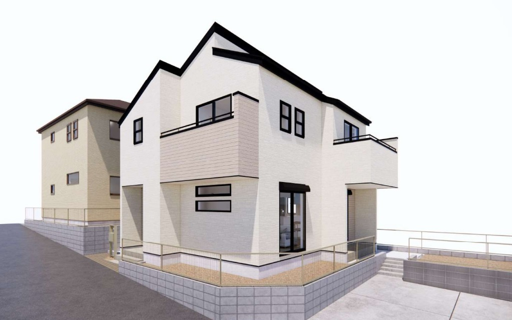 あきる野山田第2期　新築　２号棟／全2棟の外観パース|本パースはイメージ図につき、風景、建物、植栽などについては施工後の現物との差異が生じます。